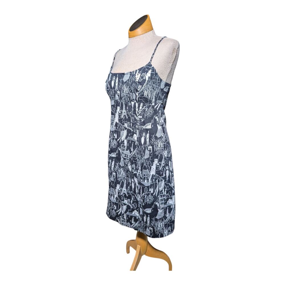Vtg 1990s Nine West Black White Illustrated Paris City Print Mini Dress Sz 8